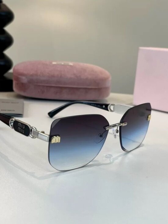 Miu Miu Rimless Gradient Blue Square Sunglasses Designer Shades main image 4